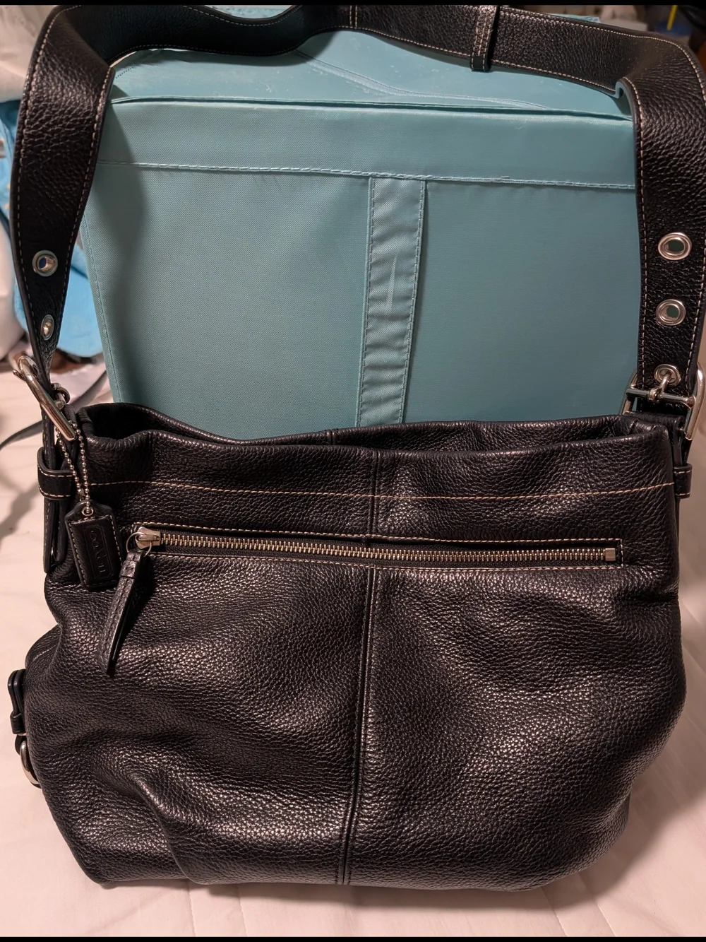 Black Pebbled Leather Shoulder Bag